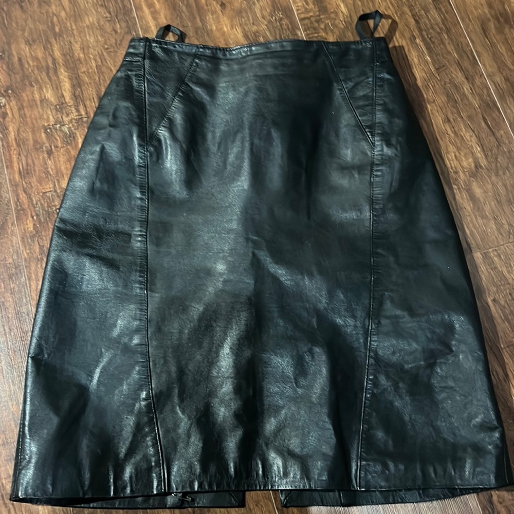 Real leather black skirt